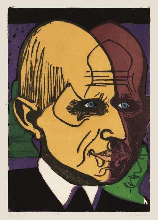 Expressionist Portrait of a Man with Multiple Faces