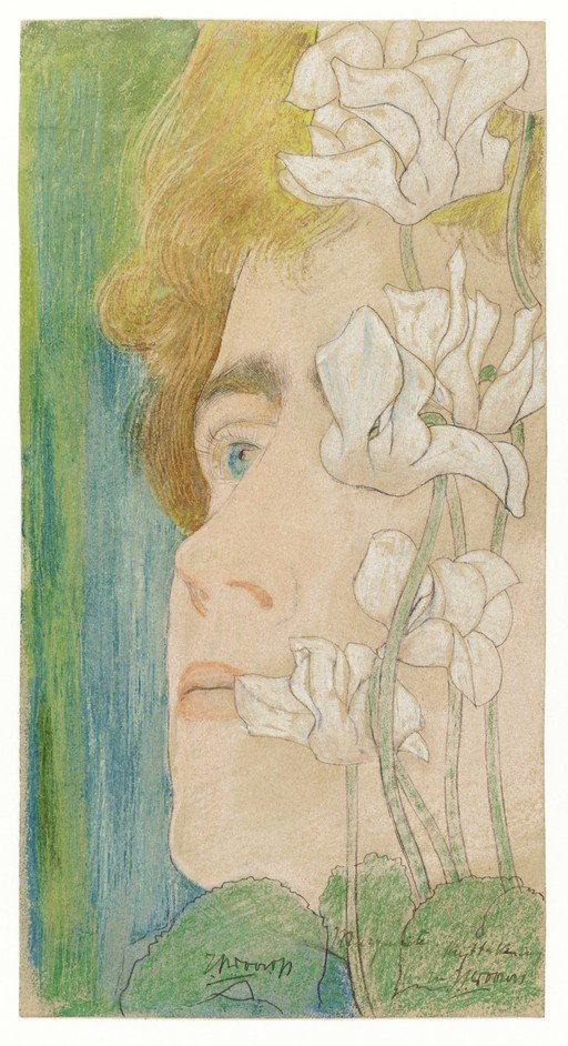 Art Nouveau Portrait of a Woman with Cyclamen Flowers