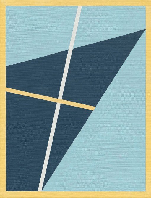 Abstract Geometric Composition in Blue, Yellow, and White