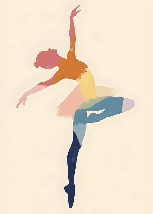 Ballet Dancer Silhouette with Abstract Color Fill