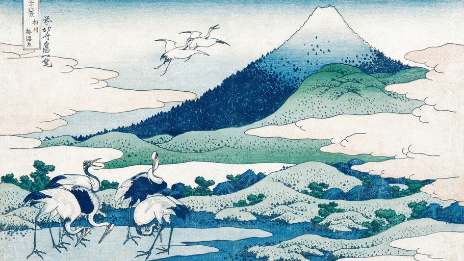 Cranes and Mount Fuji