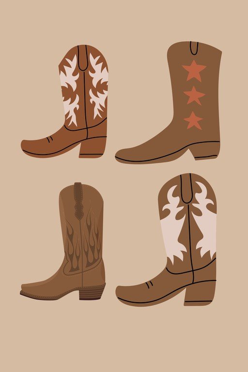 Four Cowboy Boots in a Flat Design