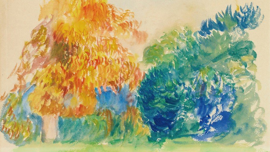 Vibrant Watercolor of Autumn Trees and Foliage