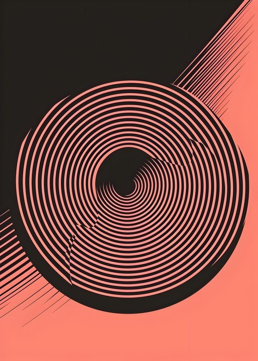 Abstract Spiral Design with Coral and Black Palette