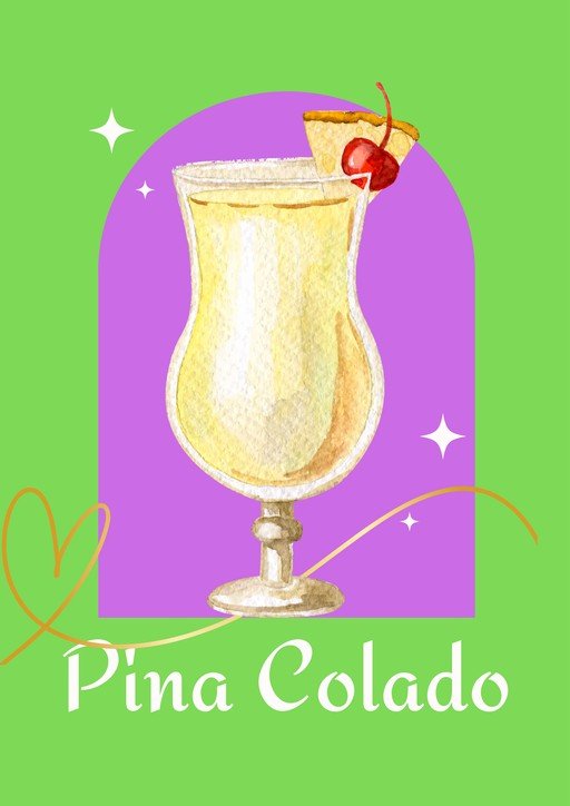 Pina Colada Cocktail Illustration with Tropical Garnish