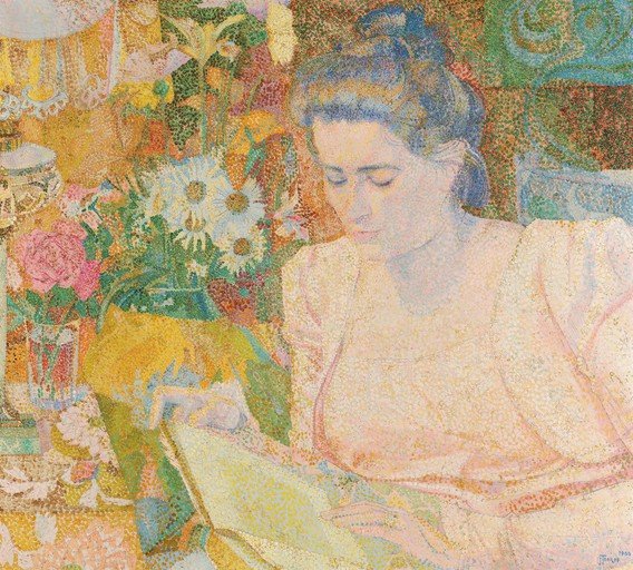 Woman Reading in a Floral Interior