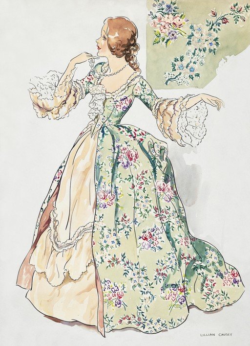18th Century Floral Gown Fashion Illustration