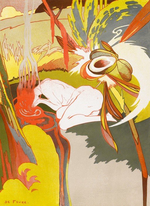 Art Nouveau Figure in Abstract Landscape