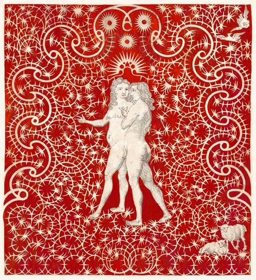 Adam and Eve in a Decorative Garden