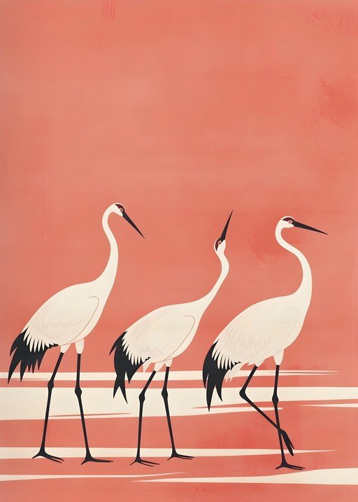 Three Elegant Cranes in Minimalist Style