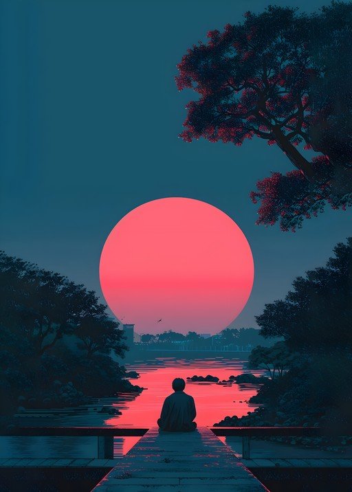 Serene Sunset Meditation by the Water