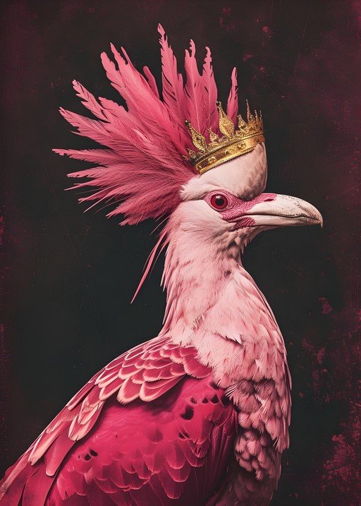 Regal Pink Bird with Golden Crown
