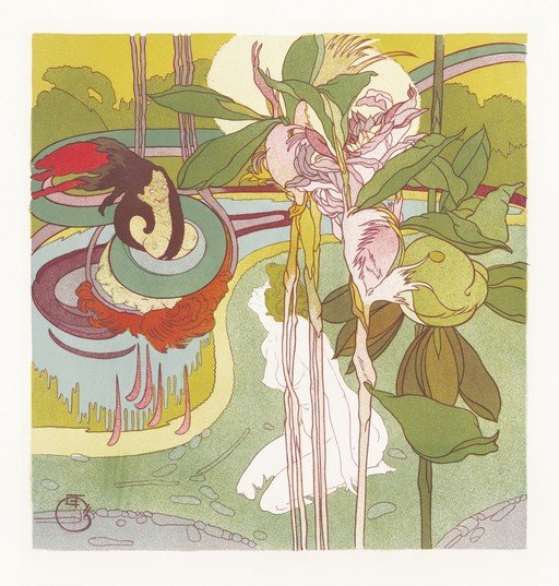 Art Nouveau Floral and Figure Illustration