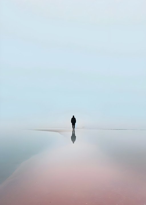Solitary Figure Reflected on Pink Salt Flat