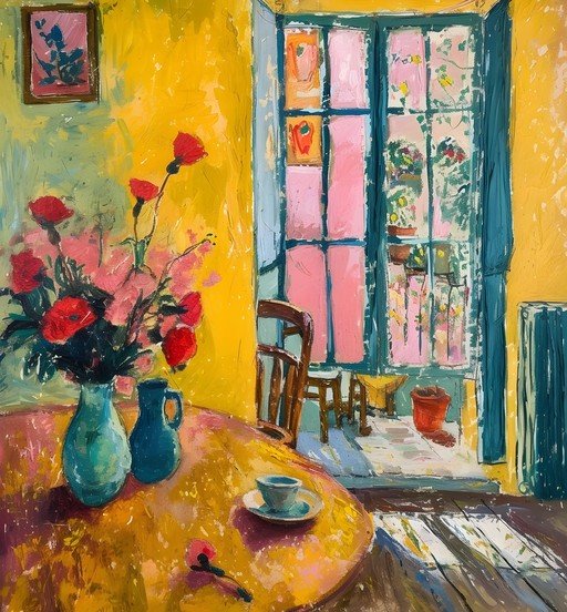 Vibrant Still Life with Poppies and Window View
