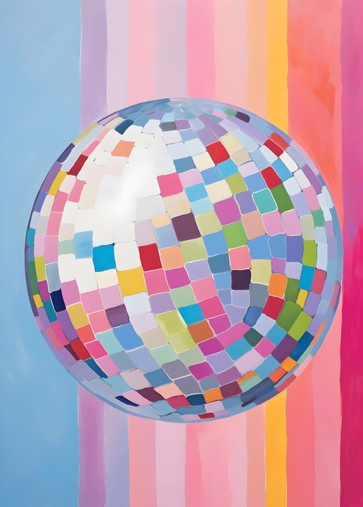 Disco Ball with Colorful Striped Background