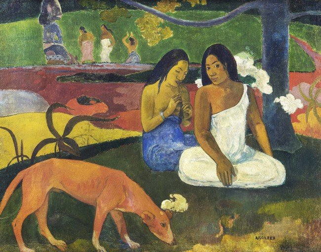 Tahitian Women with Dog and Mango Tree