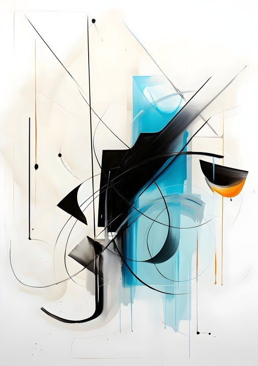 Abstract Composition with Blue, Black, and Orange Accents