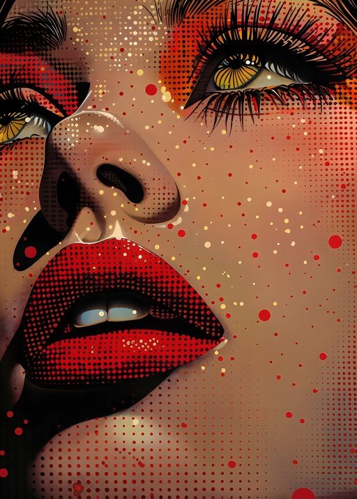Pop Art Portrait of a Woman's Face with Red Lips