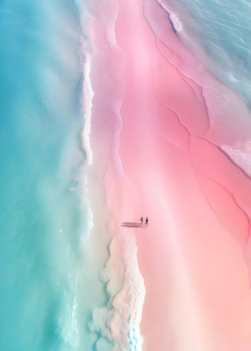 Aerial View of Pink Sand Beach with Turquoise Water