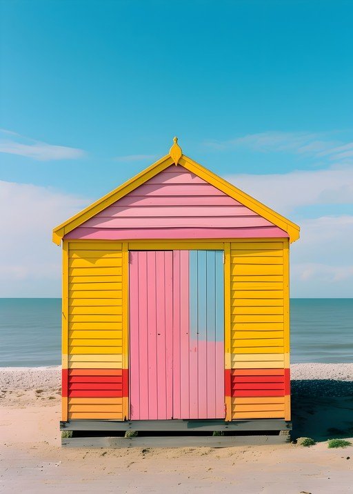 Vibrant Beach Hut Under a Clear Blue Sky