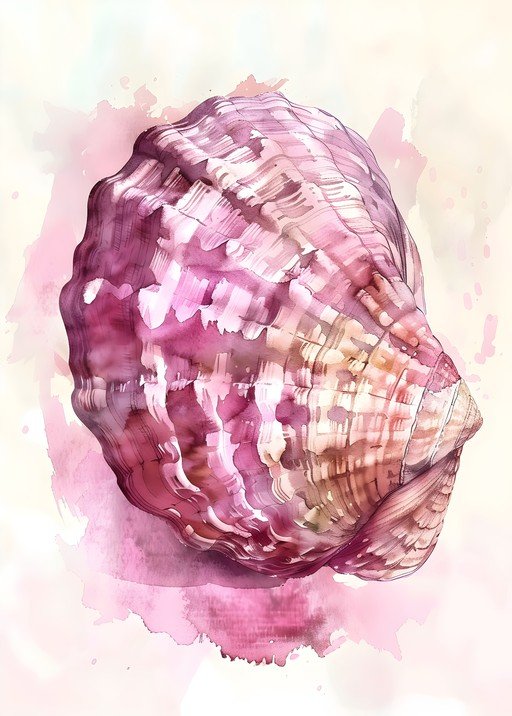 Watercolor Painting of a Pink Seashell