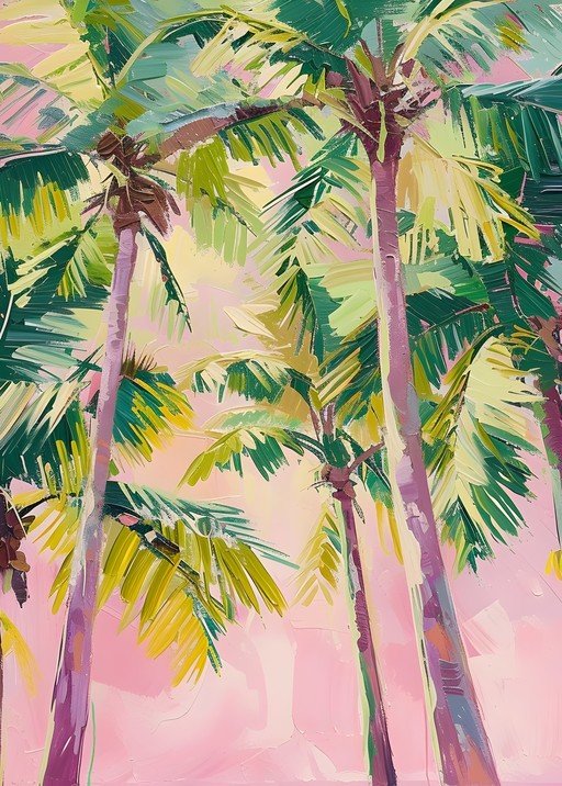 Impressionist Palm Trees Under a Pink Sky