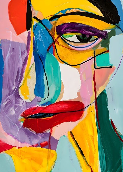 Abstract Portrait with Bold Colors and Expressive Lines