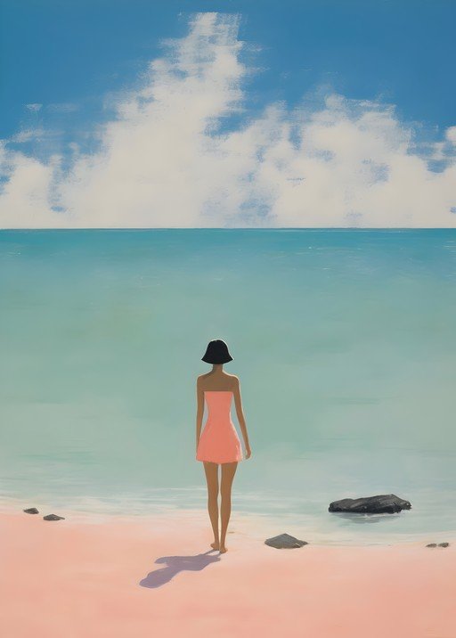 Woman in Pink Dress on Beach