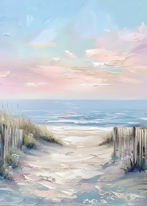Impressionistic Beach Path with Pastel Sky