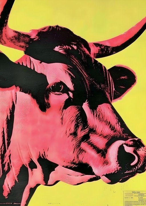 Pop Art Cow Portrait in Pink and Yellow