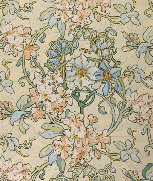 Art Nouveau Floral Pattern with Peaches and Blues