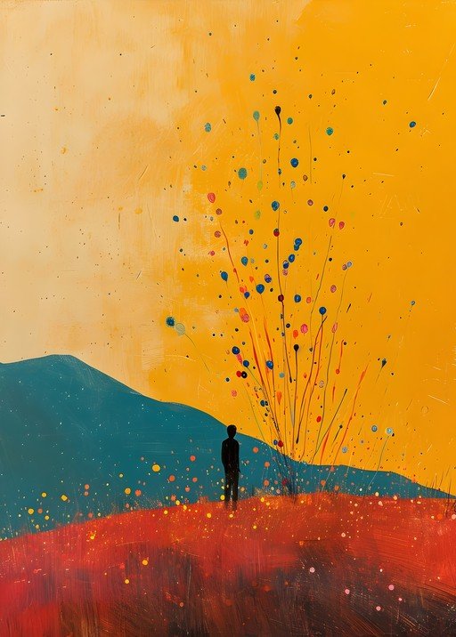 Abstract Landscape with Solitary Figure and Exploding Colors