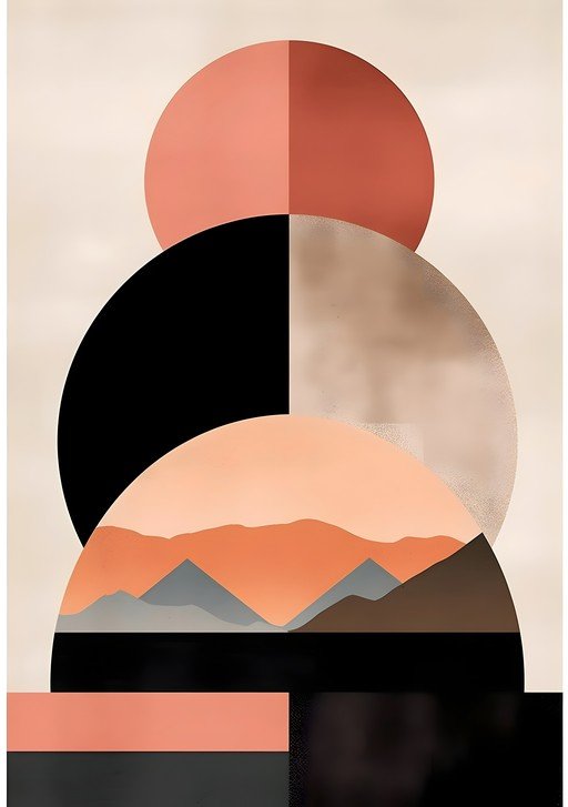Abstract Geometric Landscape with Circles and Mountains
