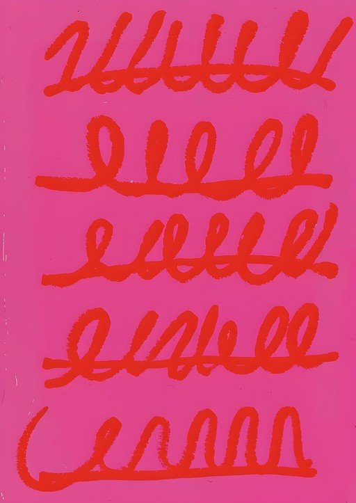 Abstract Red Scribbles on Pink Background