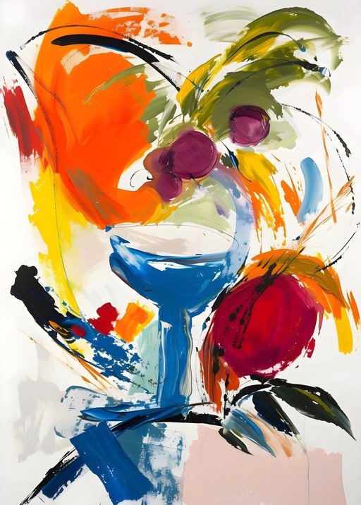 Abstract Still Life with Blue Glass and Fruit