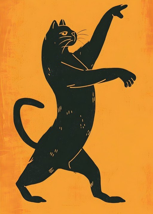 Stylized Black Cat in Dynamic Pose