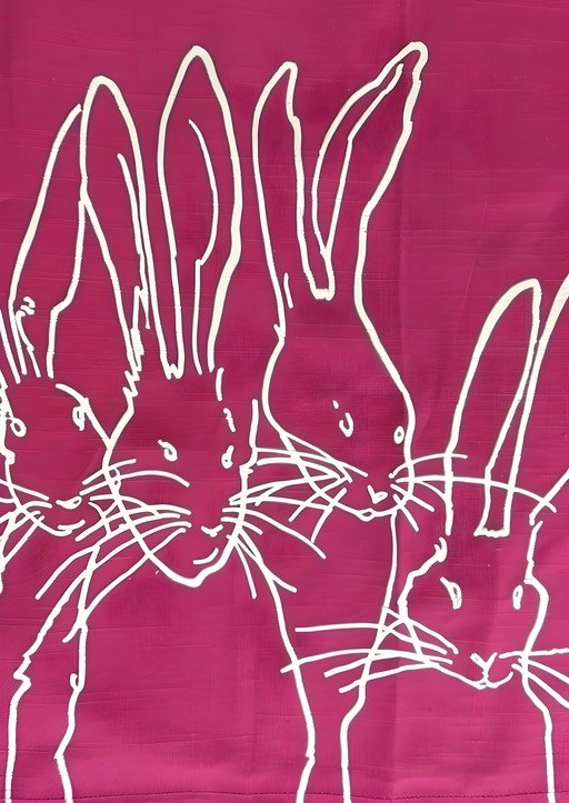 Whimsical White Rabbit Line Art on Pink Background