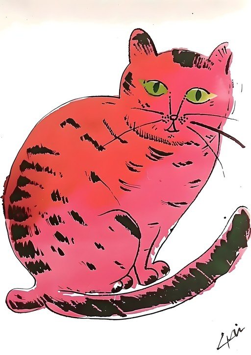 Pop Art Pink Cat with Green Eyes