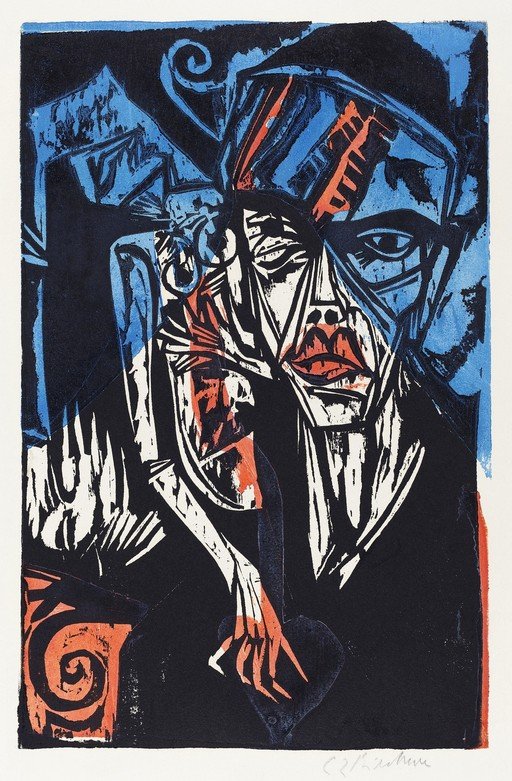 Expressionist Portrait of a Woman with Blue and Orange Accents
