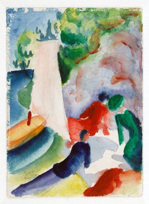 Impressionist Watercolor of People by a Sailboat
