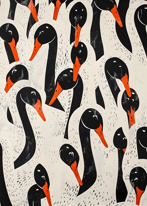 Black Swans with Orange Beaks Pattern