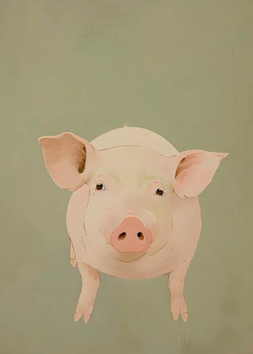 Whimsical Pig Portrait on Soft Green Background