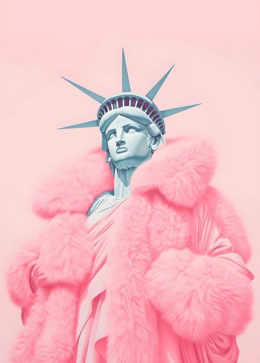 Statue of Liberty in Pink Fur Coat