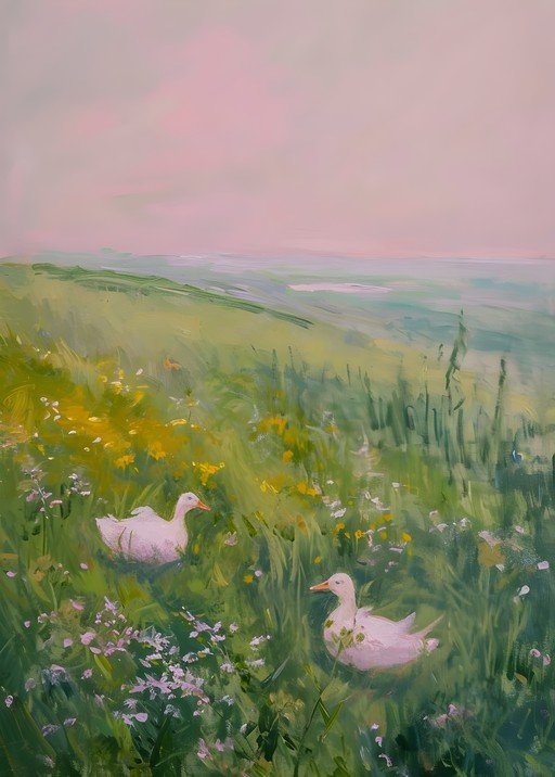 Ducks in a Field of Wildflowers