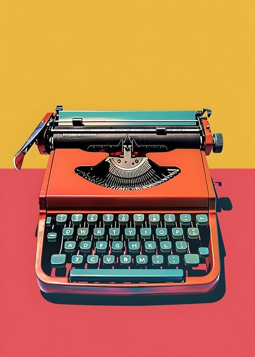 Retro Orange Typewriter on Yellow and Red Background