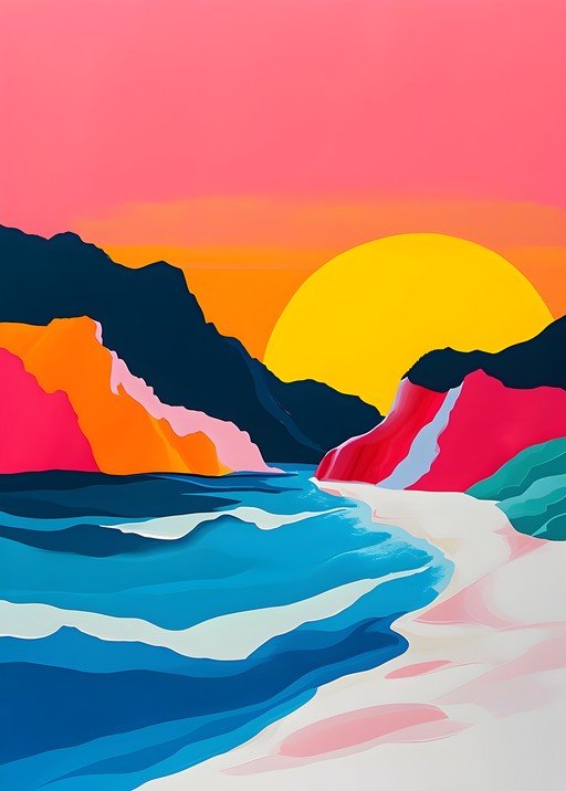 Vibrant Abstract Coastal Sunset Landscape