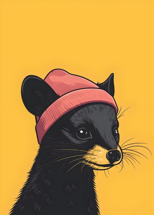 Cute Black Animal Wearing a Pink Beanie