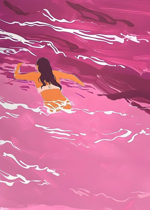 Woman Swimming in Pink Water
