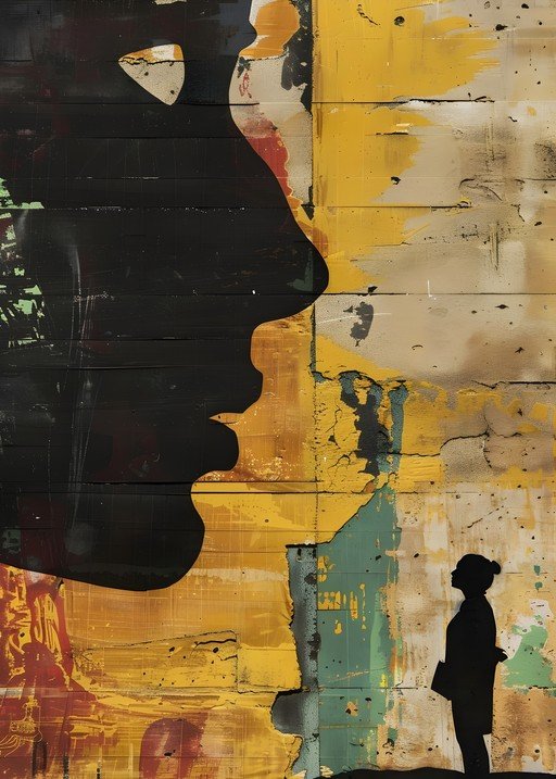Graffiti Art: Silhouette of Woman and Abstract Face